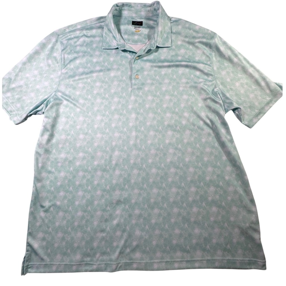 Greg Norman Play Dry Golf Polo Shirt XXL Mens Mint Green Tropical Palm Print